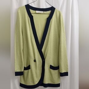 Nina Ricci Paris Double Breast Navy Blue & Chartreuse Suit Coat-Vintage Size: M